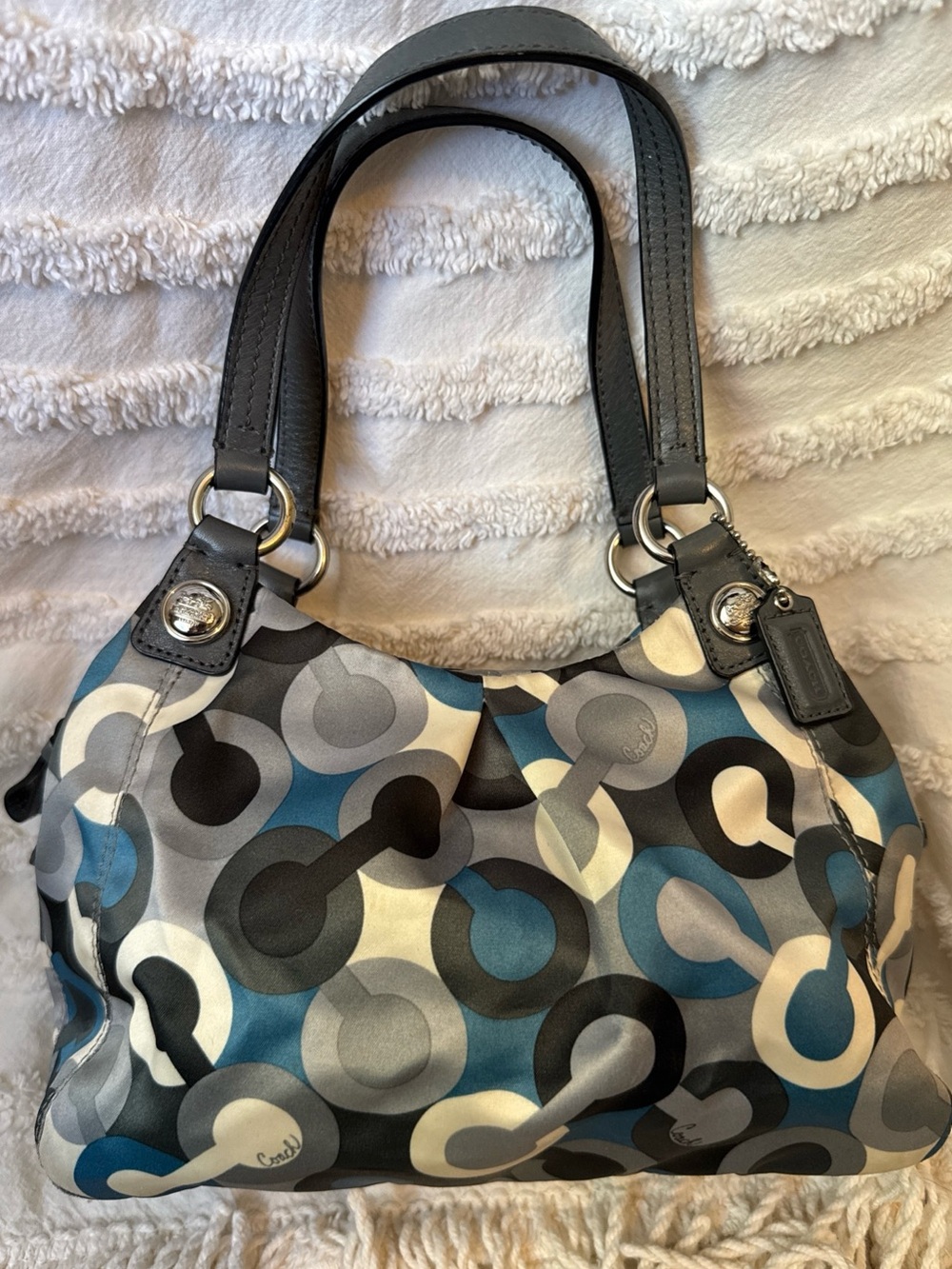 Coach Op Art Satin Blue Grey Mini Shoulder Bag 44474 Y2K Vtg